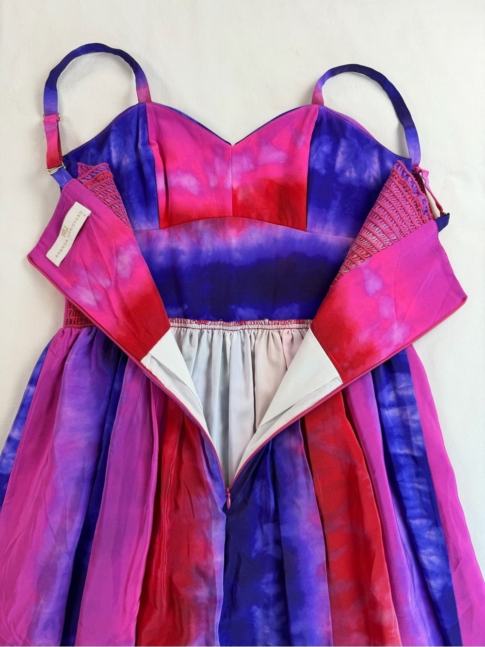 Amanda Uprichard Hot Pink and Purple Silk Fit and Flare Fairycore Mini Dress - Picture 11 of 12
